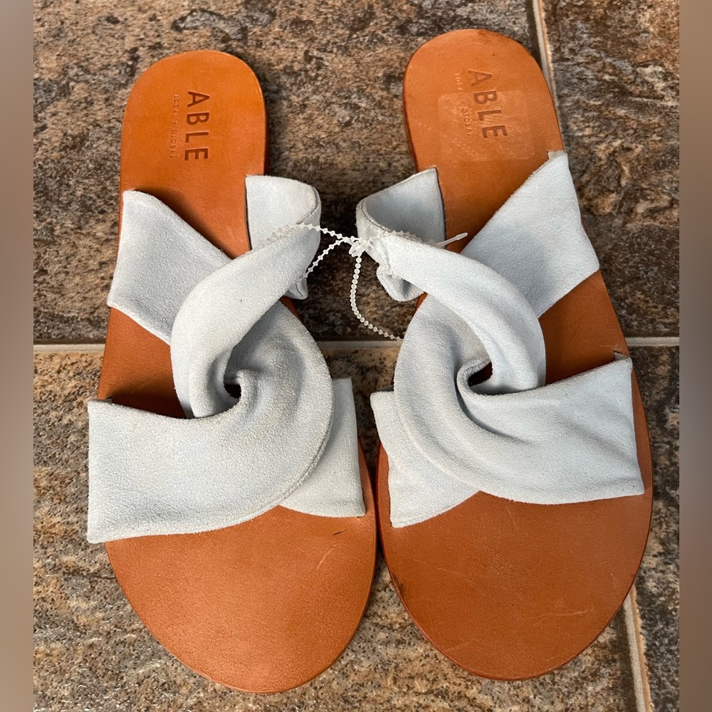 ABLE Suze Twist Strap Leather Sandals- Blue, Women’s Size 9.5